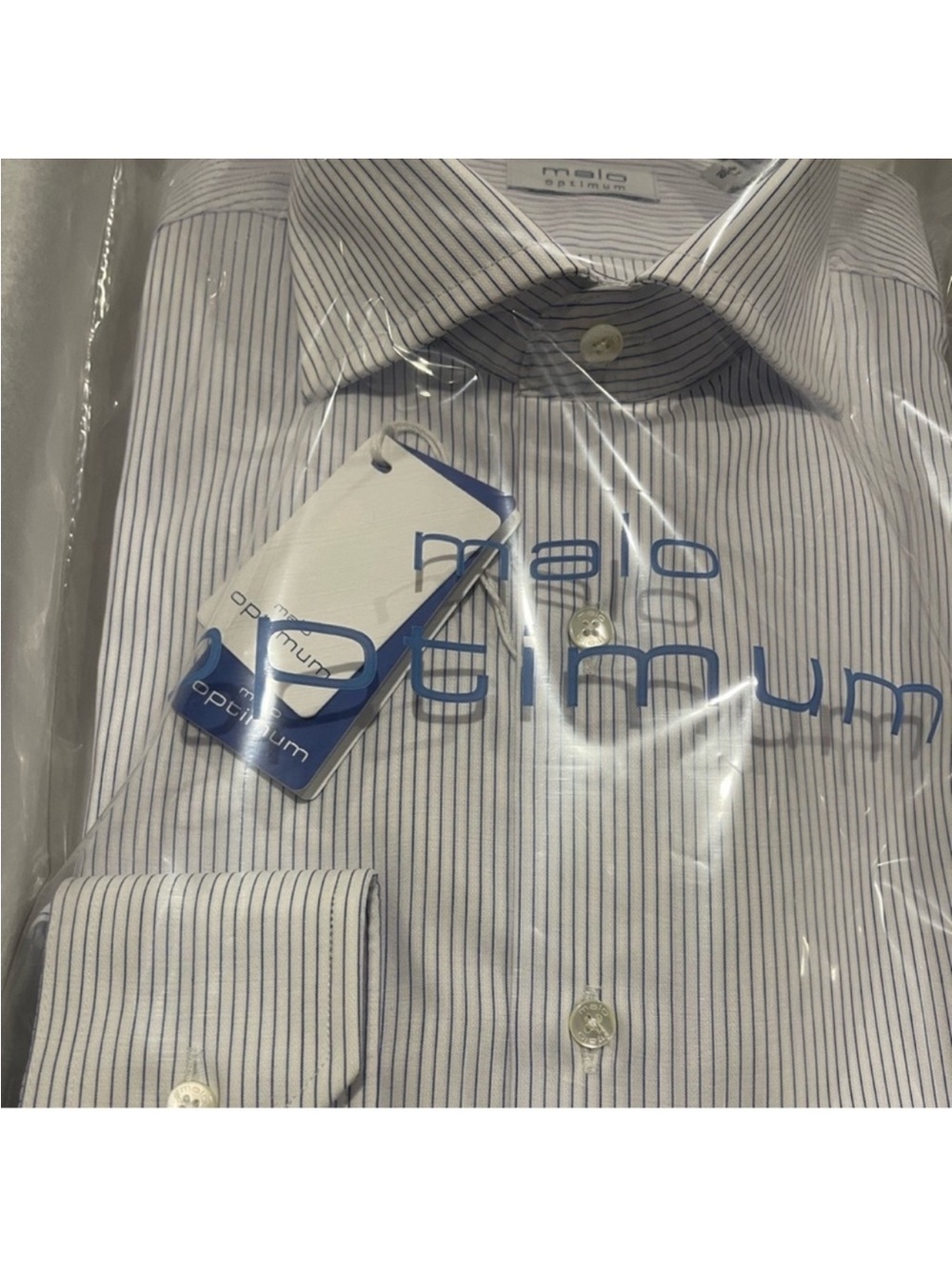 Malo Optimum Men's White with Navy Pinstripe Dress Shirt Sz 16